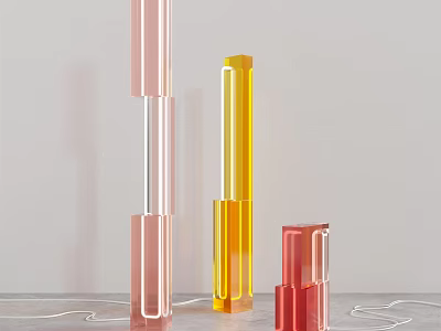 Modern Transparent Column Floor Lamps in Pink Yellow Red Colors for Interior Decor 3d model