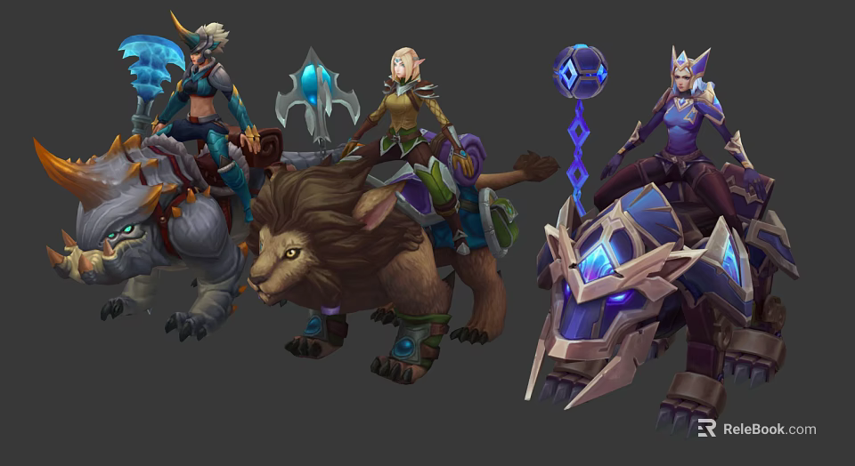 Game and Movie Characters Riding Mythical Creatures and Mechanical Mounts Fantasy Adventure 3d model 