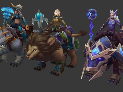 Game and Movie Characters Riding Mythical Creatures and Mechanical Mounts Fantasy Adventure 3d model