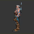 3D Model Muscular Fantasy Warrior with White Beard Blue Armor Holding Weapon