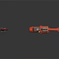 Red Melee Spear And Ranged Gun Weapons With Reflective Surface And Detailed Design