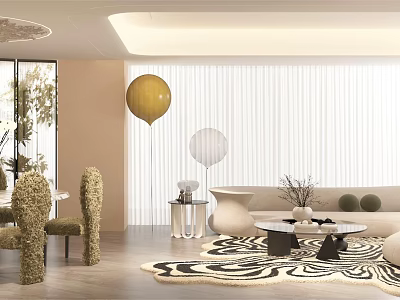 Modern Living and Dining Room Interior With Sofa Dining Chairs Decorative Lamps And Area Rug 3d model