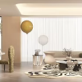 Modern Living and Dining Room Interior With Sofa Dining Chairs Decorative Lamps And Area Rug