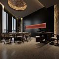 Private Dining Room Interior With Round Chandelier Dining Table Chairs Windows And Decorative Wall