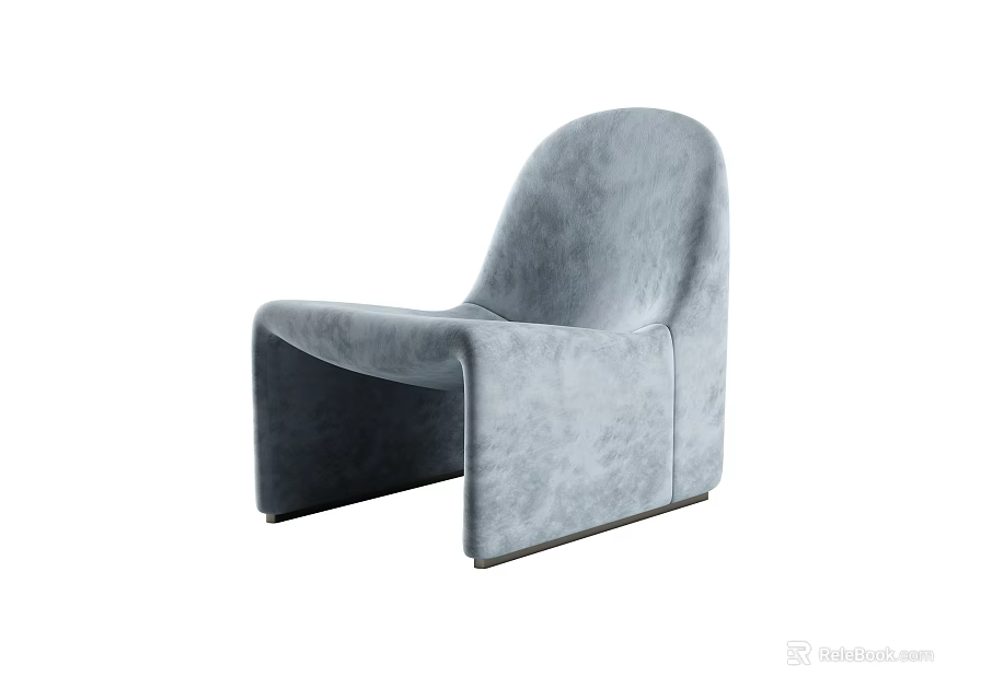 Modern Gray Velvet Single Sofa With Curved Backrest For Interior Design 3d model