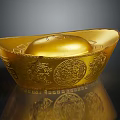 Shiny Golden Jewelry Ingot With Intricate Engraved Patterns And Reflection On Black Background