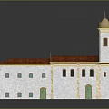 Historic Building With Twin Towers Yellow Domes Blue Walls Red Roof And Green Door
