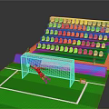 Soccer Field Scene With Green Turf Goal Net Goalkeeper Soccer Ball And Colorful Seats