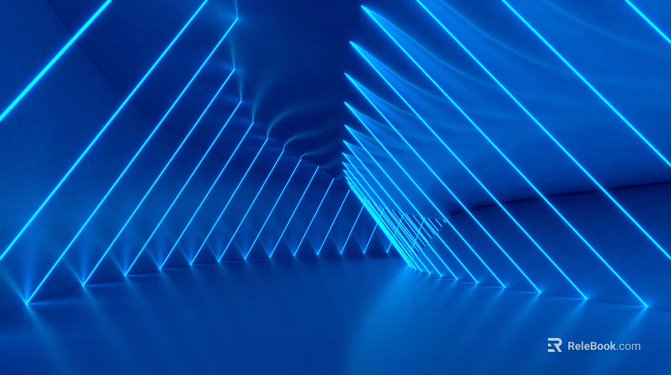 Cartoon Style Neon Light Tunnel With Blue Lines 3d model 