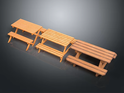 Wooden Outdoor Picnic Tables With Attached Bench Seats For Garden Use 3d model