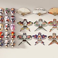 New Chinese Style Pendant Folk Kite Wall Decoration Kite Paper Kite Wild Goose Kite Hand-painted Paper-cut Kite Facial Mask Peking Opera Facial Mask Chinese Facial Mask Chinese Style Folding Fan 3d model