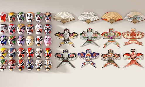 New Chinese Style Pendant Folk Kite Wall Decoration Kite Paper Kite Wild Goose Kite Hand-painted Paper-cut Kite Facial Mask Peking Opera Facial Mask Chinese Facial Mask Chinese Style Folding Fan 3d model