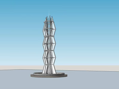 Modern Spiral Tower With Geometric Structure And Circular Base Against Blue Sky 3d model