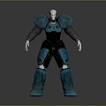 Robot Character With Blue And Black Armor Silver Details And Metallic 3D Design