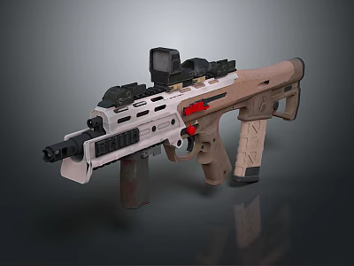 Modern Tactical Rifle Featuring Scope Mounted Accessories Brown Black Finish Ergonomic Grip Red Accents 3d model