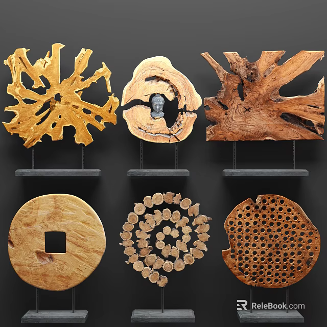 Wooden Decorative Ornament Set with Various Natural Wood Shapes for Home Decoration 3d model 