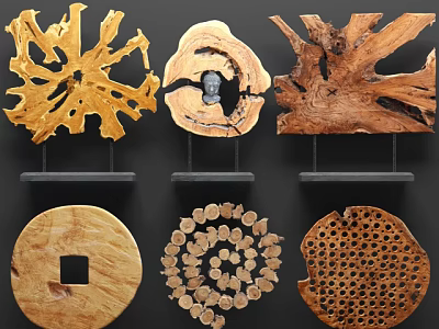 Wooden Decorative Ornament Set with Various Natural Wood Shapes for Home Decoration 3d model
