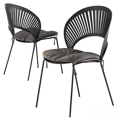Modern Leisure Chair with Black Striped Back Gray Padded Seat and Metal Legs 3d model