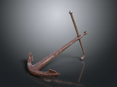 Vintage Rustic Metal Anchor Sculpture With Textured Surface And Reflective Base 3d model