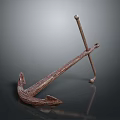 Vintage Rustic Metal Anchor Sculpture With Textured Surface And Reflective Base