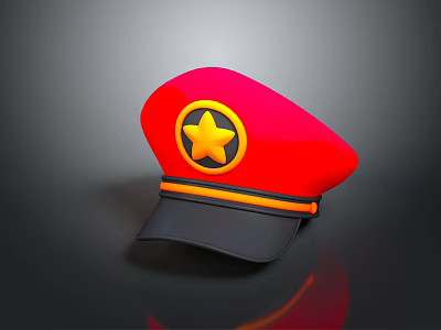 Vibrant Red Cap With Yellow Star Badge Black Brim And Orange Stripe 3d model
