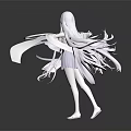 Elegant Game Movie Character With White Hair White Outfit And Flowing Ribbons 3D Render