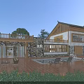 Rural Self Built House Featuring Wooden Deck Swimming Pool Stone Walls And Loungers