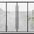 Modern Glass Door With White Abstract Line Pattern And Green Plant Decor
