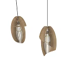 Wooden Pendant Lights with Curved Slats Design and Visible Bulb in Modern Minimalist Style