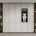 Modern Bookcase With Light And Dark Wood Panels Shelves And Decorative Sculpture