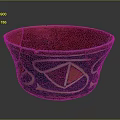 Vintage Red and Blue Decorative Bowl With Geometric Patterns And Cracked Surface