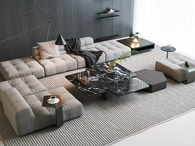 Modern Living Room Sofa And Coffee Table Set With Marble Top And Fabric Upholstery 3d model