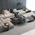 Modern Living Room Sofa And Coffee Table Set With Marble Top And Fabric Upholstery