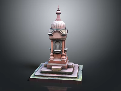 Reddish Brown Stone Monument With Dome And Detailed Carved Base Structure 3d model