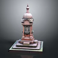 Reddish Brown Stone Monument With Dome And Detailed Carved Base Structure