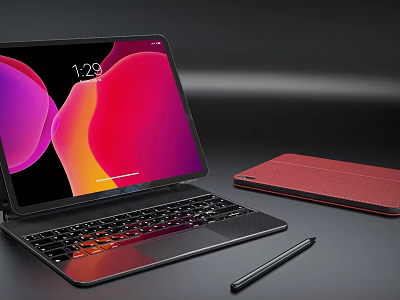 Sleek Touchscreen Tablet with Colorful Screen Display Keyboard Stylus Pen and Red Case 3d model