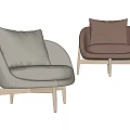 Modern Accent Chairs In Light Gray And Brown With Comfortable Cushions And Wooden Legs