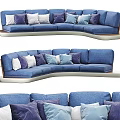 Modern Blue Sectional Sofa With Multiple Soft Pillows And Stylish Design Elements 3d model