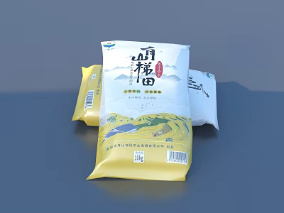Shan Dao Tian Natural Rice Product in Yellow and White Packaging with Paddy Field Design 3d model