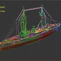 Vintage Warship Water Transport With Two Masts Multiple Funnels And Red Bottom Hull Design