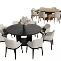 Black And Light Brown Round Dining Table Sets With Light Colored Chairs And Vase 3d model