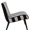Elegant Single Sofa With Black White Striped Fabric Upholstery And Wooden Legs Design