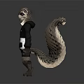 3D Anthropomorphic Creature Character Model With Bushy Tail Black Jacket Goggles And Gloves