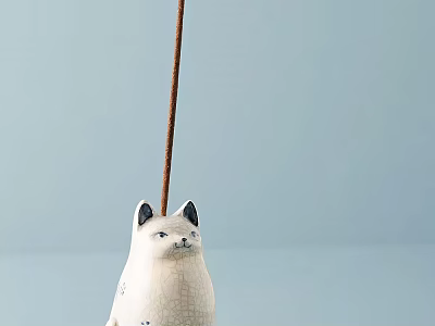 White Cat Decorative Ornament Set With Blue Crackle Pattern And Incense Stick For Home Decor 3d model