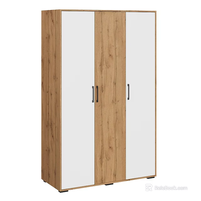 Modern Wooden Wardrobe Interior Design With White Panel And Black Handles 3d model