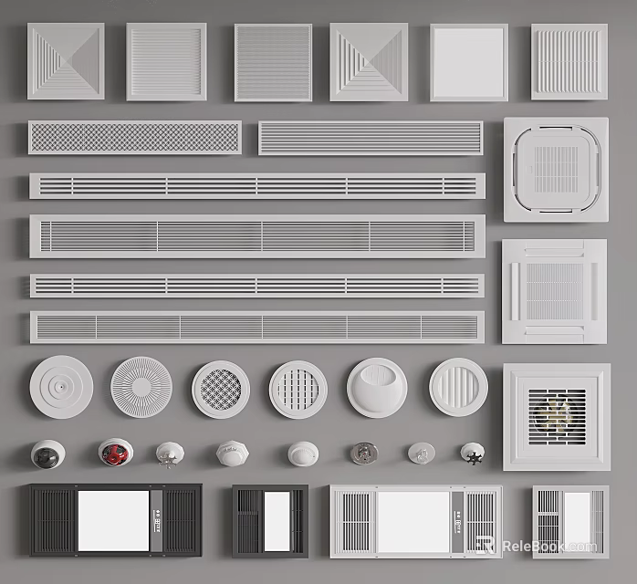 Various Air Conditioner Vents With Different Shapes And Grille Designs For Home Interior 3d model 