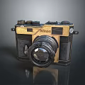 Vintage Nikon Camera With Gold And Black Retro Design And Classic Lens