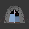 Modern Gray Camping Tent With Multiple Windows And Red Ropes For Outdoor Use