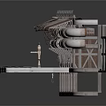 Industrial Equipment Structure With Metal Roof Piping System And Elevated Platform