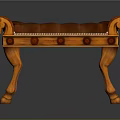 Tufted Brown Leather Stool With Carved Wooden Legs And Decorative Heads